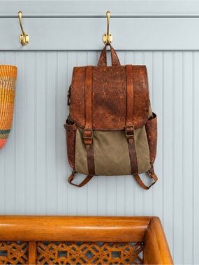 Moore & Giles Leather & Khaki Canvas Crews Backpack – Discontinued Colorway